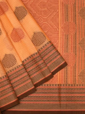 Pure Handloom Peach Apricot Kovai Cotton Saree
