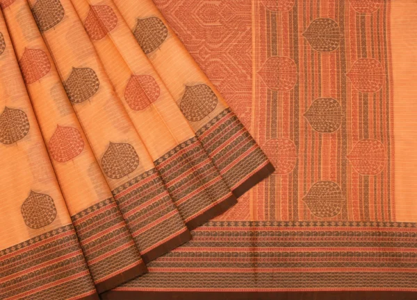 Pure Handloom Peach Apricot Kovai Cotton Saree