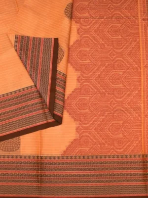 Pure Handloom Peach Apricot Kovai Cotton Saree In Closeup