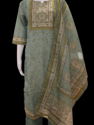 Sage Green Semi Tussar Salwar Set