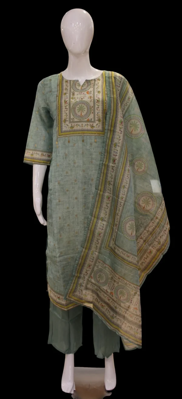 Sage Green Semi Tussar Salwar Set