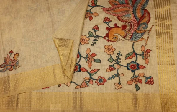 Cream Kalamkari Semi Tussar Saree