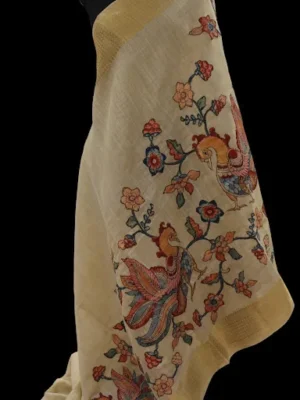 Cream Kalamkari Semi Tussar Saree