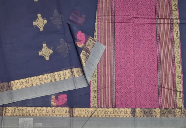 Pure Handloom Kovai Cotton Saree In Dark Violet