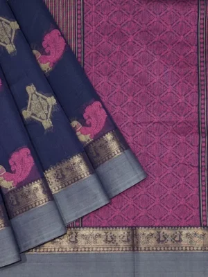 Pure Handloom Kovai Cotton Saree In Dark Violet