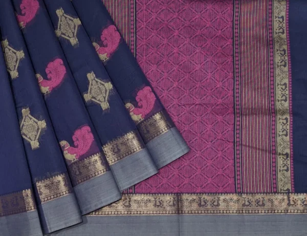 Pure Handloom Kovai Cotton Saree In Dark Violet
