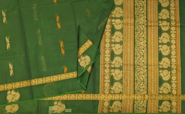 Pure Handloom Kovai Cotton Saree In Dark Forest Green
