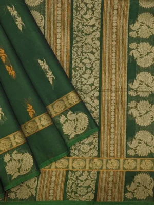Pure Handloom Kovai Cotton Saree In Dark Forest Green