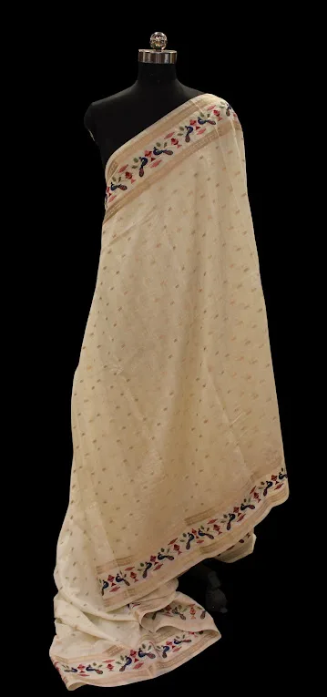 Ivory Cream Assam Silk Saree