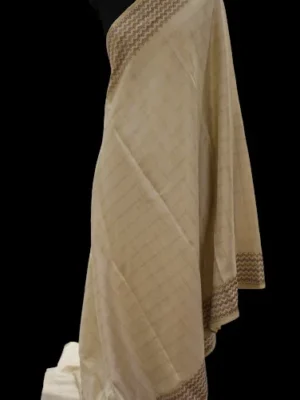 Off White Ivory Beige Semi Tussar Saree