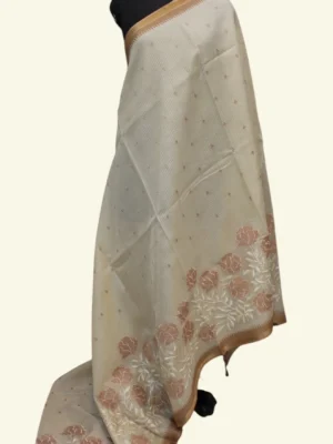 Beige Kota Checks Appliqué Work Saree