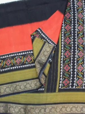 Black Chappa Tussar Saree closeup