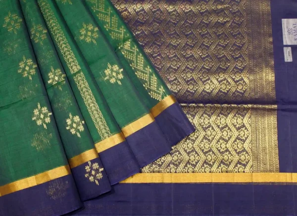 Bottle Green Pure Silk Cotton Saree