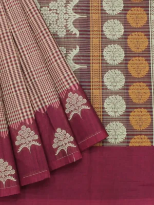 Deep Maroon Pure Temple Cotton Saree