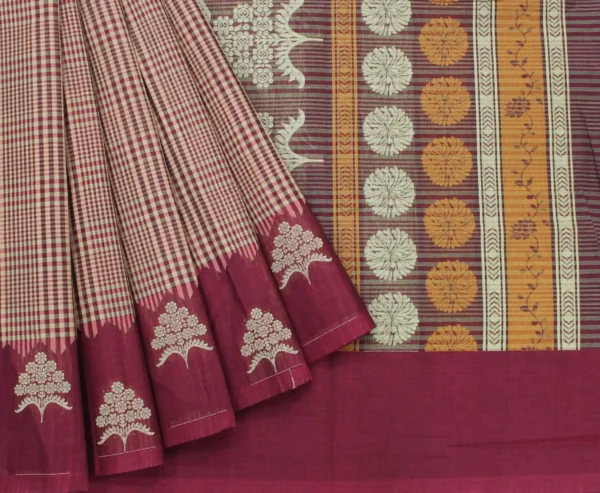 Deep Maroon Pure Temple Cotton Saree