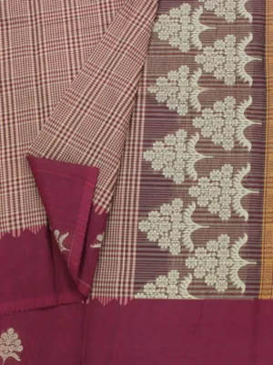Deep Maroon Pure Temple Cotton Saree closeup