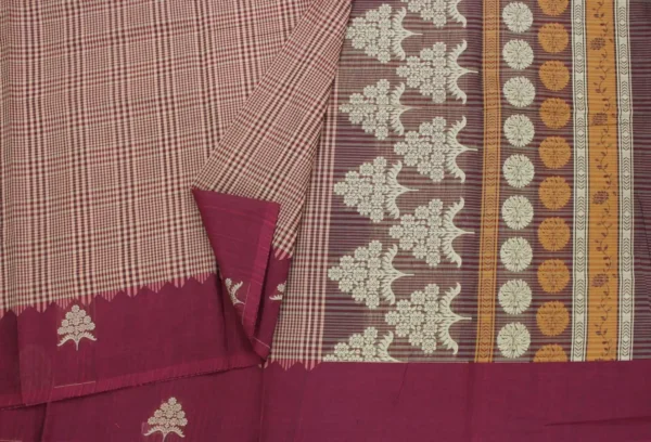 Deep Maroon Pure Temple Cotton Saree
