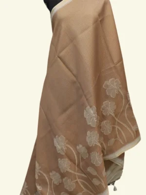 Earthy Brown Kota Checks Applique Work Saree