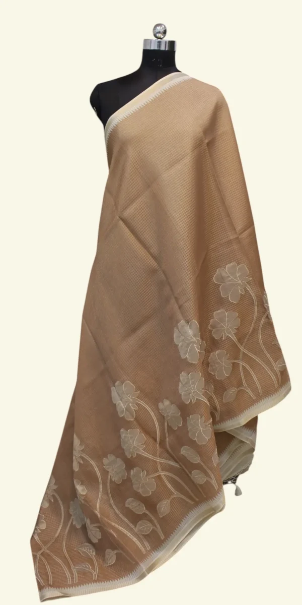 Earthy Brown Kota Checks Applique Work Saree