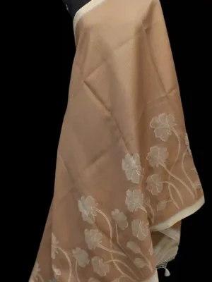 Earthy Brown Kota Checks Applique Work Saree