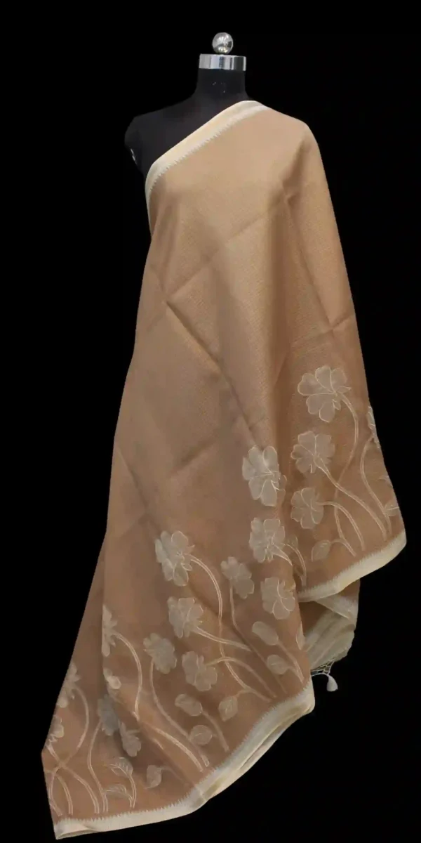 Earthy Brown Kota Checks Applique Work Saree