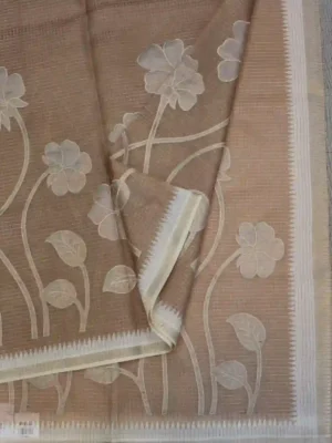 Earthy Brown Kota Applique Work Saree. closeup