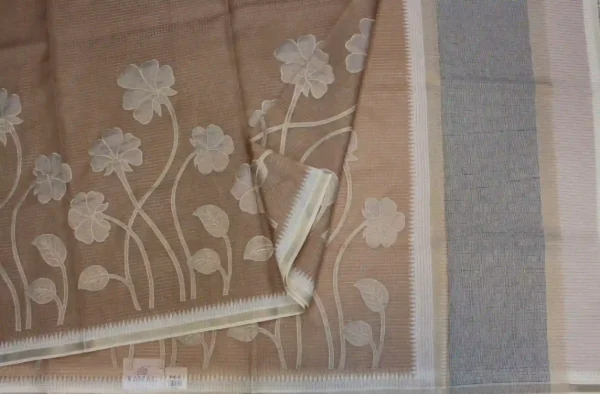 Earthy Brown Kota Checks Applique Work Saree