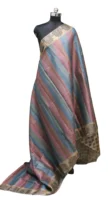 Semi Tussar Saree In Multi Colour With Rainbow Block Stripes