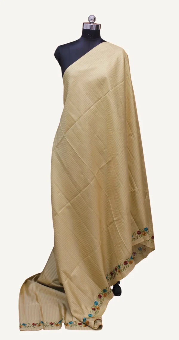Semi Tussar Saree In Cream Shade With Embroided