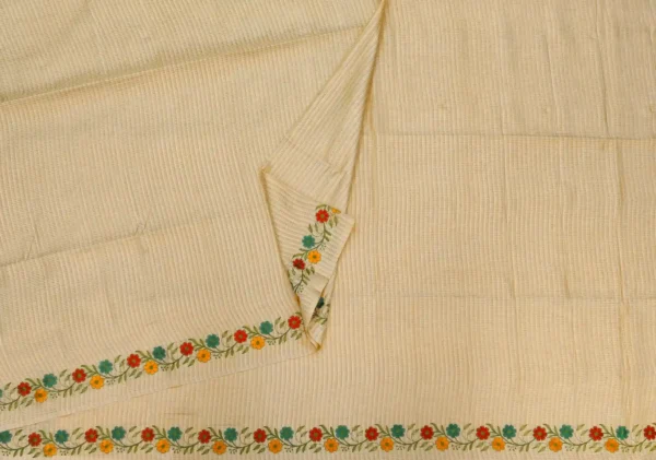 Semi Tussar Saree In Cream Shade With Embroided