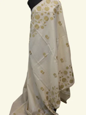 Ivory Kota Checks Saree Applique Work