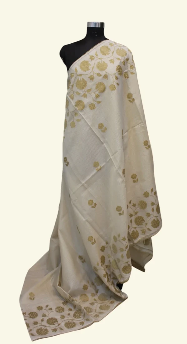 Ivory Kota Checks Saree Applique Work