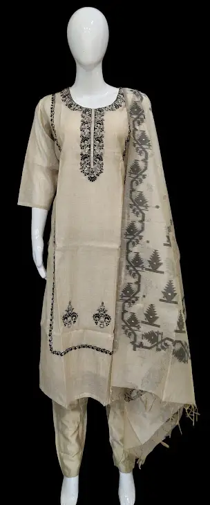 Beige Cream Khadi Cotton Salwar Set