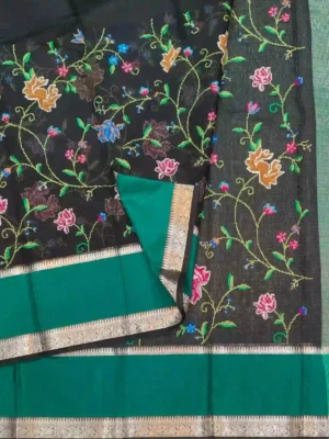 Multicolor Cross Stitch Kota Checks Saree – closeup
