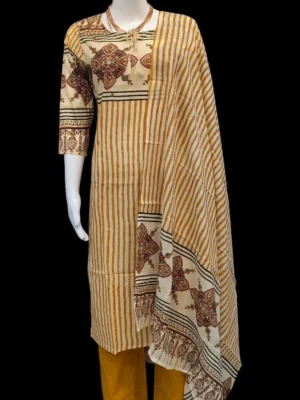 Mustard Yellow Beige Three Piece Salwar Suit
