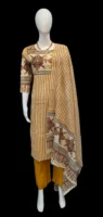 Mustard Yellow Beige Three Piece Salwar Suit