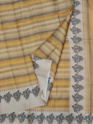 Mustard Yellow Kora Silk Fancy Saree- closeup