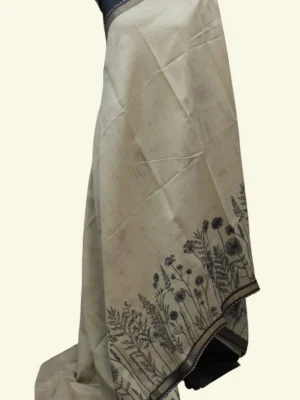 Natural Beige Cream Linen Saree