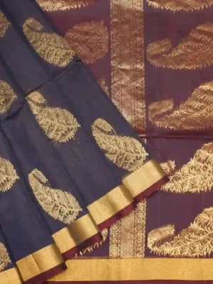 Navy Blue Pure Silk Cotton Saree
