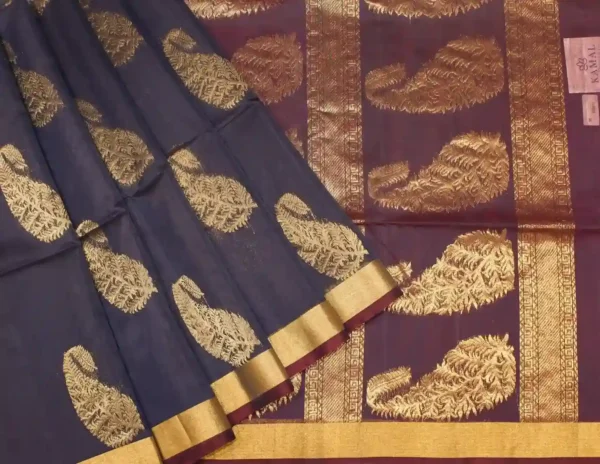 Navy Blue Pure Silk Cotton Saree