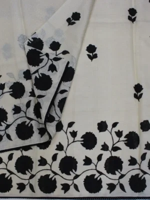 Off White Kota Checks Applique Work Saree Closeup