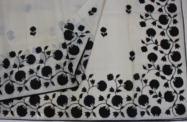 Off White Kota Checks Applique Work Saree