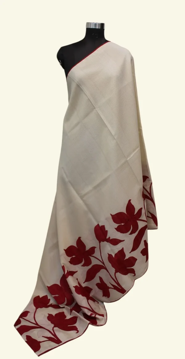 Off White Kota Checks Saree Applique Work