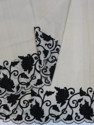Off-White Kota Checks Saree Closeup