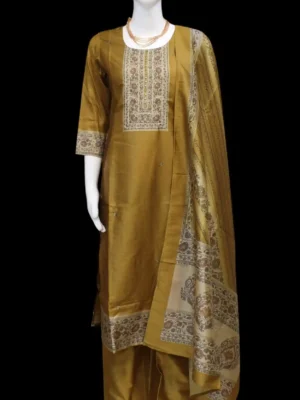 Olive Gold Three Piece Salwar Set