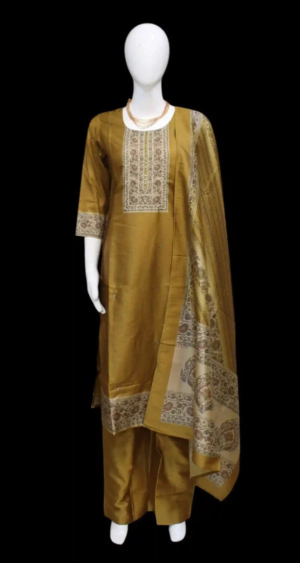 Olive Gold Three Piece Salwar Set