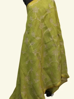 Parrot Green Tissue Linen Saree