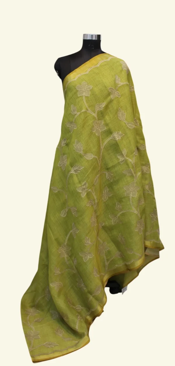 Parrot Green Tissue Linen Saree