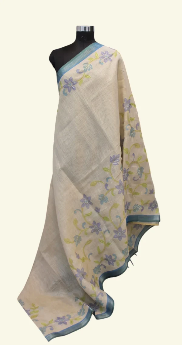 Pastel Blue Tissue Linen Saree