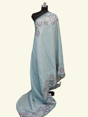 Pastel Ice Blue Tissue Linen Saree